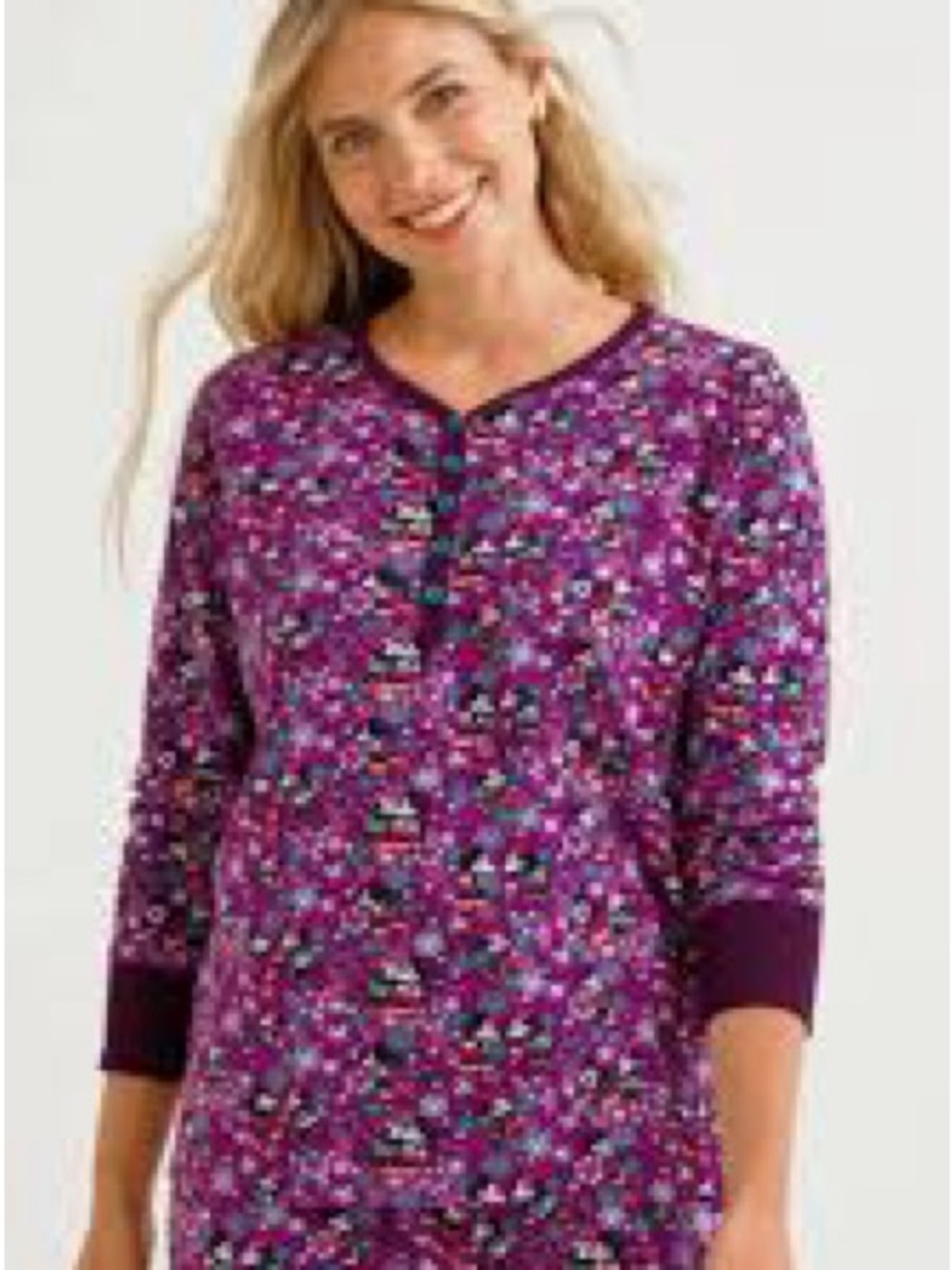 Vera Bradley Disney Line Purple Floral Button-Front Pajama Set